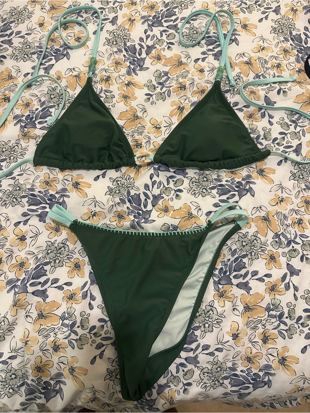 Cupshe Dark Green Bikini with Mint Trim - Women Swim